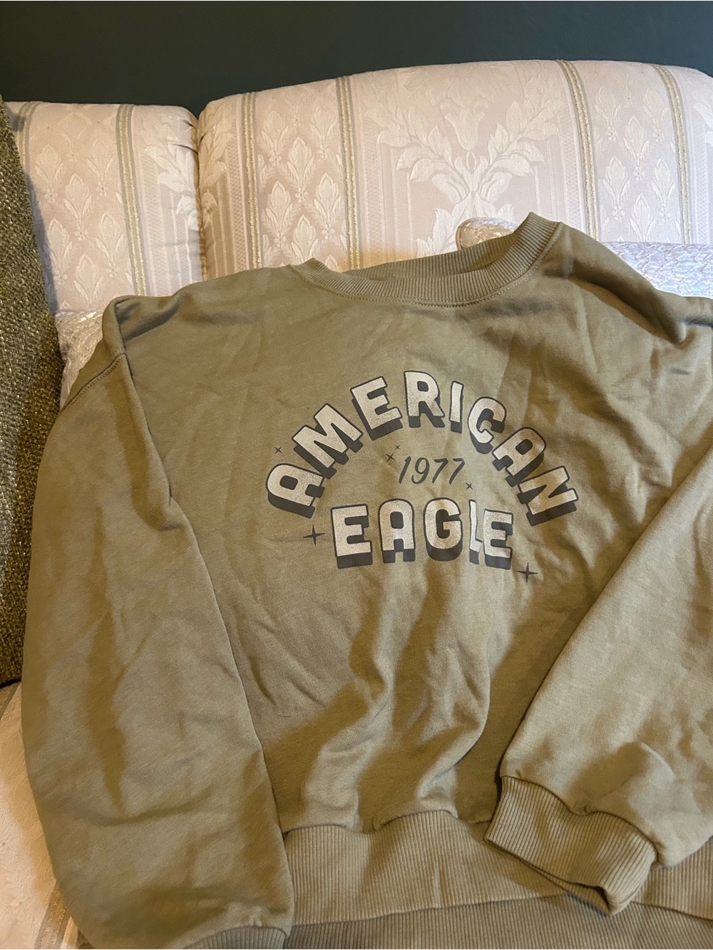 American Eagle Outfitters Olive Green Logo Crewneck Sweatshirt size medium